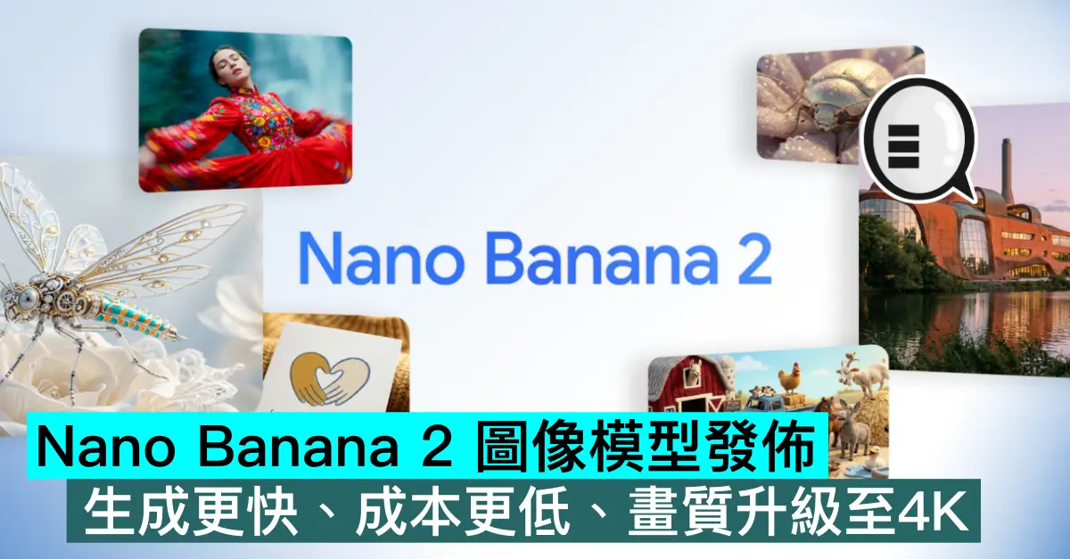 Nano Banana 2 圖像模型發佈，生成更快、成本更低、畫質升級至4K