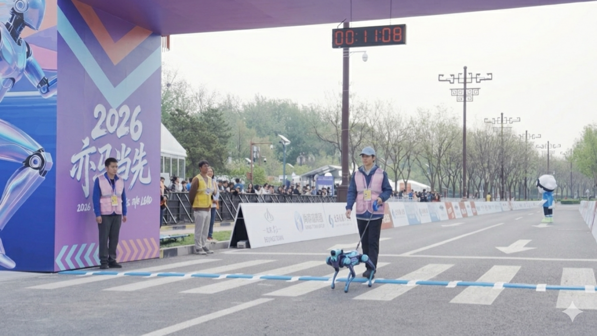 Amap debuts quadruped robot Tutu at Beijing humanoid half-marathon
